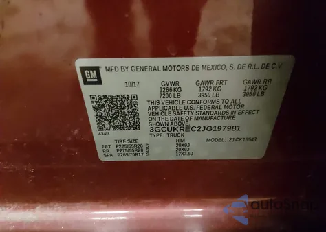 2018 Chevrolet Silverado 1500 2Lt z USA, uszkodzony, nr VIN 3GCUKREC2JG197981